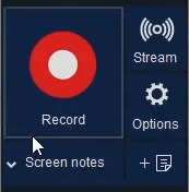 画面の録画を開始するには、大きな赤いボタンをクリックします。このボタンは録画の開始機能を示します。