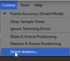 In the "Control" menu select the "Select streams ..." option.