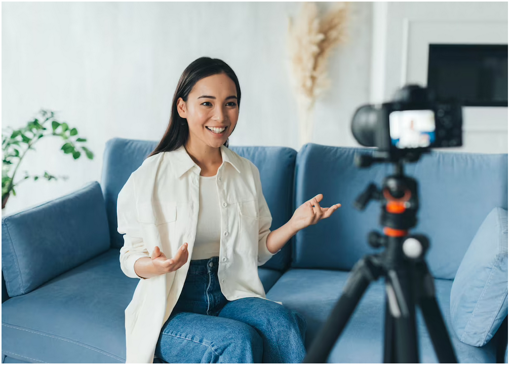 Woman makes video presentation