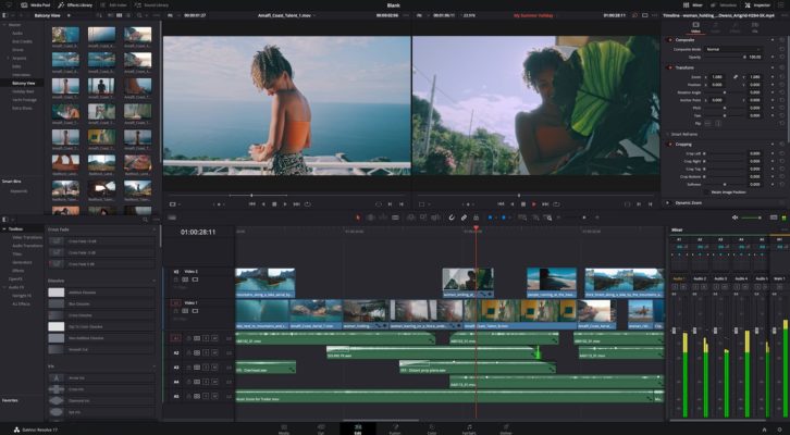 Screen of one of the popular professional softwares for video editing DaVinci Resolve