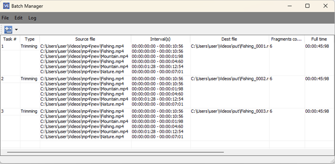 Batch Manager window of SolveigMM Video Splitter