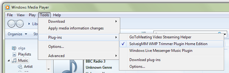Figure 2. Activating of SolveigMM WMP Trimmer Plugin