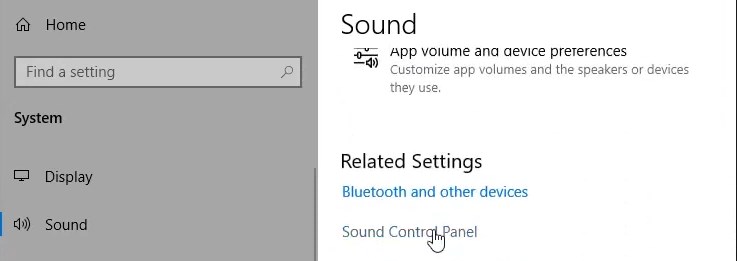 click on the "Sound Control Panel"