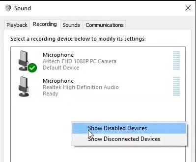 select the "Show disconnected devices" function