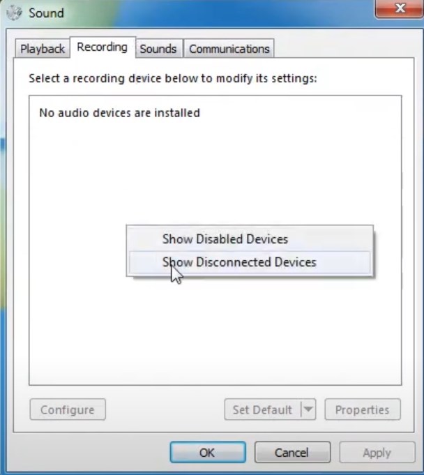 select the "Show disconnected devices" function