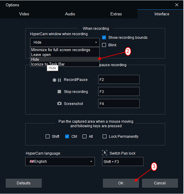 Hide settings