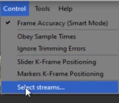 「コントロール」メニューで「ストリームの選択...」オプションを選択します。