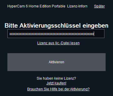 Aktivierkungsschlüssel eingeben