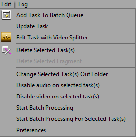 Batch Manager - "Edit" menu