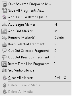 Splitting controls context menu