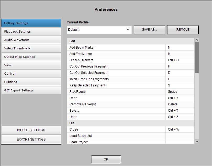 Hot Keys Settings