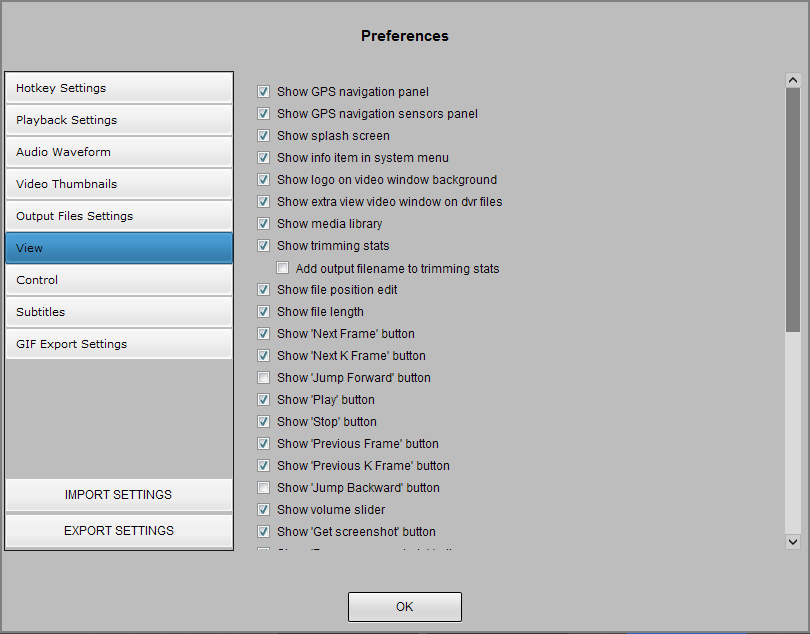 "View" settings