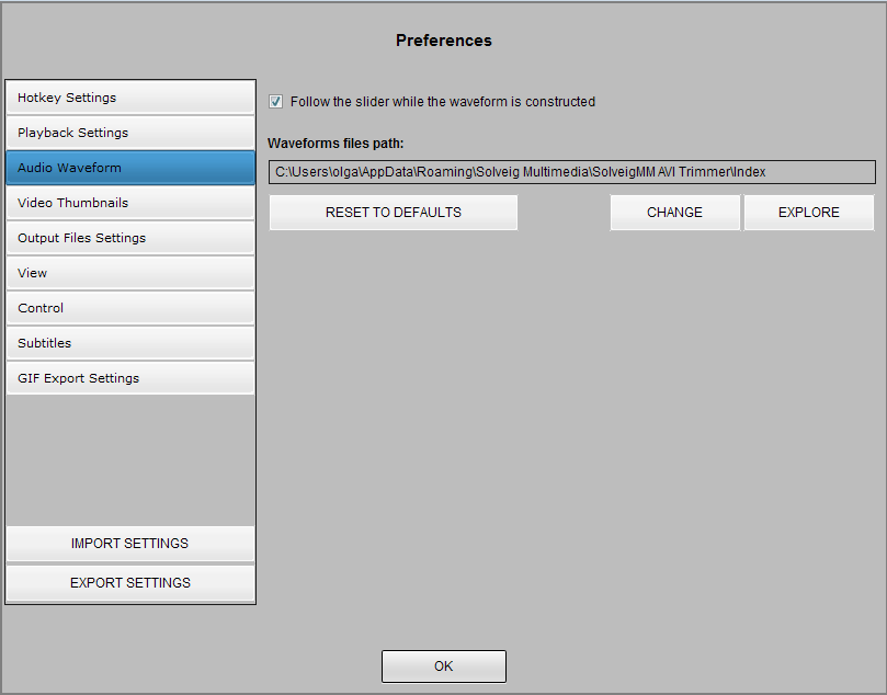 Audio Waveform settings