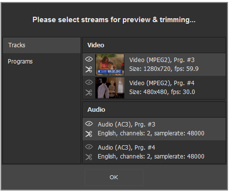 Select Streams Dialog