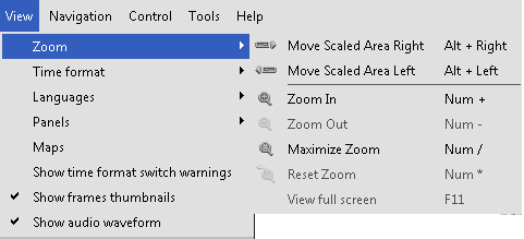"Zoom" menu