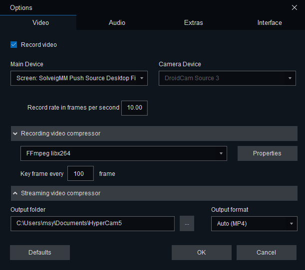 Video options