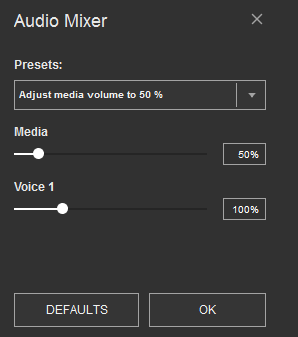 Mixer settings