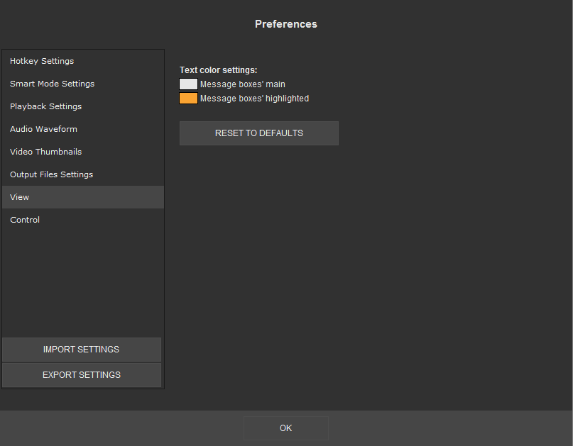 "View" Settings