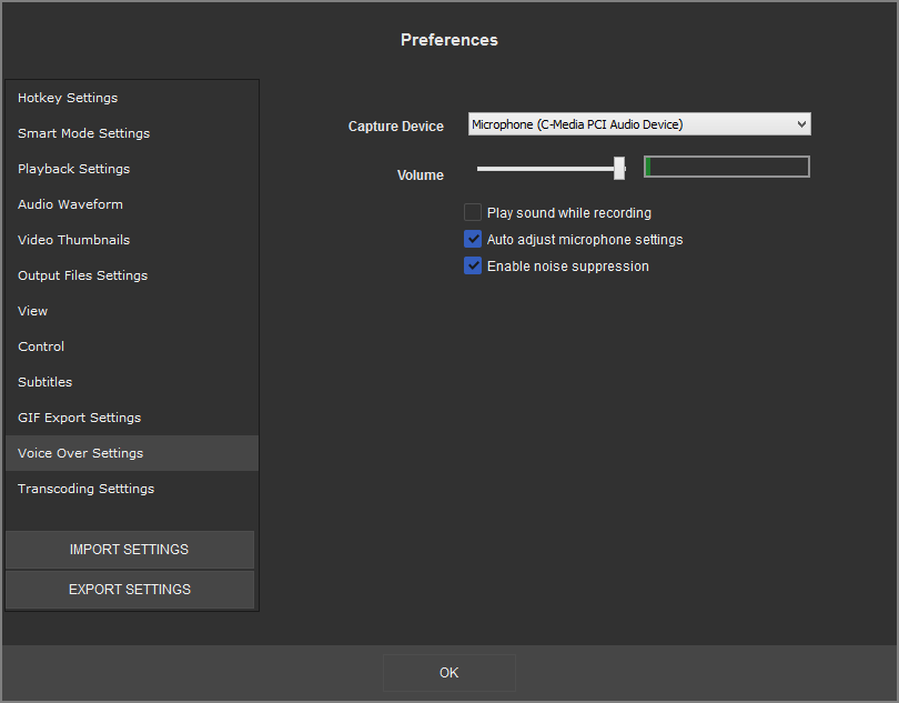 Voice Over Settings