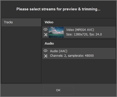 Stream selection dialog