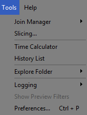 "Tools" menu