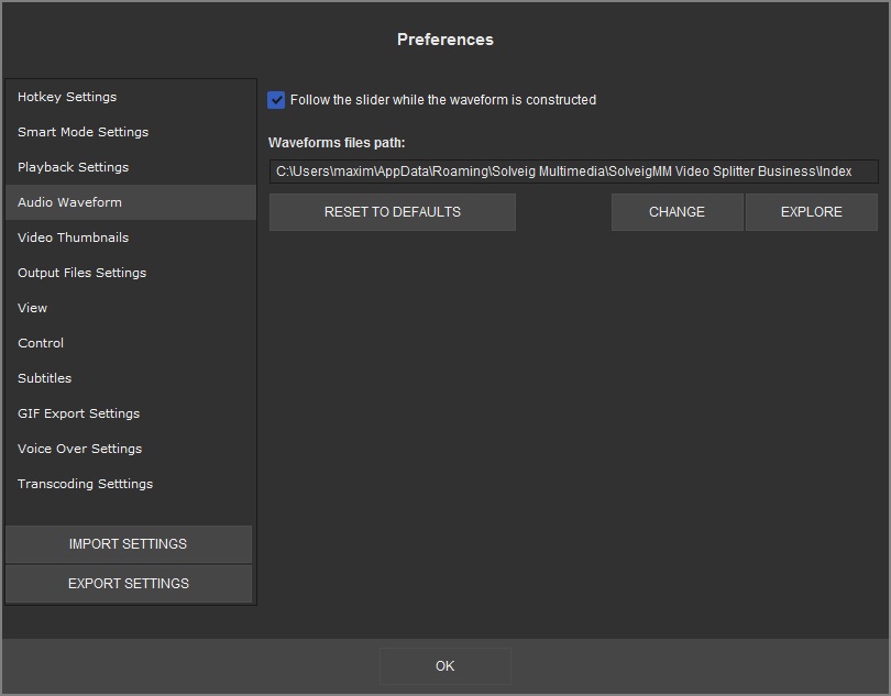 Audio Waveform settings