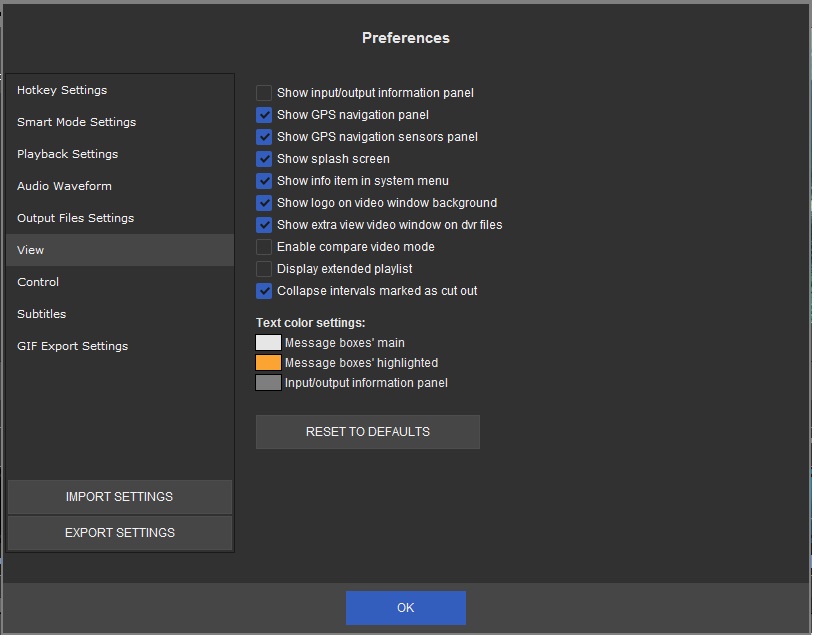 "View" settings